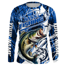 Load image into Gallery viewer, Personalized Largemouth Bass Long Sleeve Performance Fishing Shirts, Bass Fishing Jersey | Blue Camo IPHW6364