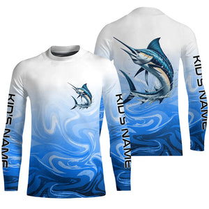 Marlin Fishing Custom Long Sleeve Performance Shirts, Marlin Saltwater Fishing Apparel | Blue Camo IPHW6369