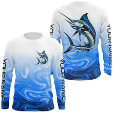 Load image into Gallery viewer, Marlin Fishing Custom Long Sleeve Performance Shirts, Marlin Saltwater Fishing Apparel | Blue Camo IPHW6369