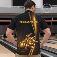 Load image into Gallery viewer, Custom Black And Gold Bowling Men Quarter-Zip Shirt, Bowling Team Tournament Shirt Bowler Outfit IPHW11247