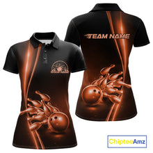 Load image into Gallery viewer, Custom Black And Orange Bowling Women Polo Shirt, Bowling Team Tournament Shirt Outfit IPHW11248