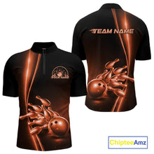 Load image into Gallery viewer, Custom Black And Orange Bowling Men Quarter-Zip Shirt, Bowling Team Tournament Shirt Outfit IPHW11248