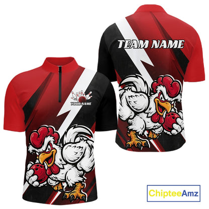 Custom Black And Red Funny Bold Confident Chicken Bowling Shirt For Men, Bowling Jerseys IPHW11622