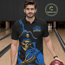 Load image into Gallery viewer, Custom Black And Blue Pirate Bowling Men Polo Shirt, Pirate Bowling Team Jerseys IPHW10710