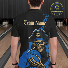 Load image into Gallery viewer, Custom Black And Blue Pirate Bowling Men Polo Shirt, Pirate Bowling Team Jerseys IPHW10710