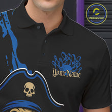 Load image into Gallery viewer, Custom Black And Blue Pirate Bowling Men Polo Shirt, Pirate Bowling Team Jerseys IPHW10710