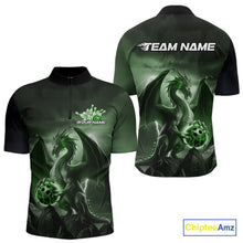 Load image into Gallery viewer, Custom Black And Green Thunder Lightning Dragon Bowling Men Quarter-Zip Shirts, Team Outfit IPHW9100