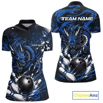 Bowlling jersey with blue dragon design on a white background, featuring 'Team Name' text.