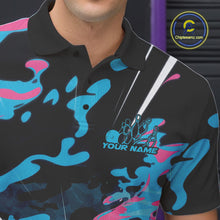 Load image into Gallery viewer, Custom Blue And Pink Camo Bowling Polo Shirts For Men, Camouflage Bowling Team Outfit IPHW9832