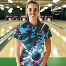 Load image into Gallery viewer, Custom Blue And Pink Camo Bowling Polo Shirts For Women, Camouflage Bowling Team Outfit IPHW9832