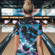 Load image into Gallery viewer, Custom Blue And Pink Camo Bowling Polo Shirts For Women, Camouflage Bowling Team Outfit IPHW9832