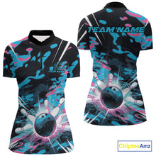 Load image into Gallery viewer, Custom Blue And Pink Camo Bowling Women Quarter-Zip Shirt, Camouflage Bowling Team Outfit IPHW9832