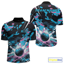 Load image into Gallery viewer, Custom Blue And Pink Camo Bowling Quarter-Zip Shirts For Men, Camouflage Bowling Team Outfit IPHW9832
