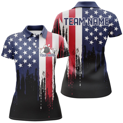 Dripping American Flag Custom Patriotic US Ladies Bowling Shirts, Vintage Bowling Team Shirt IPHW7711