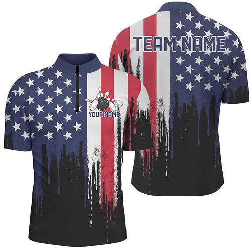 Dripping American Flag Custom Patriotic US Bowling Shirts For Men, Vintage Bowling Team Shirt IPHW7711