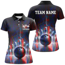 Load image into Gallery viewer, Electric Blue And Red Lightning Women&#39;s Bowling Shirts, Stormy Night Bowling Team Shirt IPHW7714