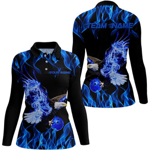 Blue Flame Eagle Custom Bowling Team Shirts For Women, Fire Bowling League Shirt IPHW7945