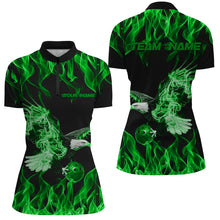 Load image into Gallery viewer, Green Flame Eagle Custom Bowling Team Shirts For Women, Fire Bowling League Shirt IPHW7947