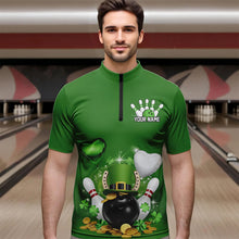 Load image into Gallery viewer, Custom Green St Patrick&#39;S Day Bowling Quarter-Zip Shirts For Men, Saint Patrick Team Bowling Outfits IPHW8373
