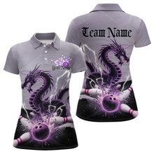 Load image into Gallery viewer, Custom Purple Thunder Lightning Dragon Bowling Polo Shirts For Women, Bowling Team Uniform IPHW8558