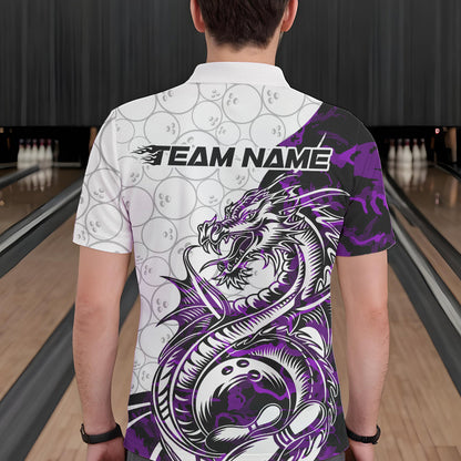 Custom Purple Camo Dragon Bowling Tattoo Men Polo Shirts, Dragon Bowling League Team Shirt IPHW8885