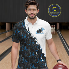 Load image into Gallery viewer, Custom Blue Flame Bowling Men Polo Team Shirt, Bowling League Shirt Bowlers Outfit IPHW11269