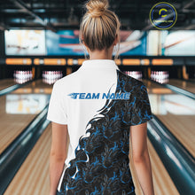 Load image into Gallery viewer, Custom Blue Flame Bowling Women Polo Team Shirt, Bowling League Shirt Bowlers Outfit IPHW11269