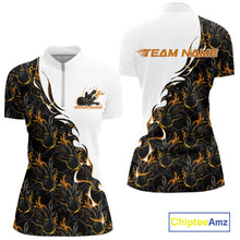 Load image into Gallery viewer, Custom Yellow Flame Bowling Women Quarter-Zip Shirt, Bowling League Shirt Bowlers Outfit IPHW11271