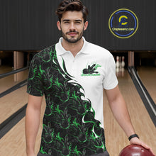 Load image into Gallery viewer, Custom Green Flame Bowling Men Polo Team Shirt, Bowling League Shirt Bowlers Outfit IPHW11272