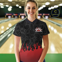Load image into Gallery viewer, Custom Black And Red Flame Bowling Jerseys, Women Quarter-Zip Bowling Tournament Shirt IPHW11273
