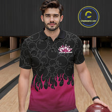 Load image into Gallery viewer, Custom Black And Pink Flame Bowling Team Jerseys, Men Polo Bowling Tournament Shirt IPHW11274