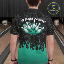 Load image into Gallery viewer, Custom Turquoise Green Flame Bowling Team Jerseys, Men Polo Bowling Tournament Shirt IPHW11276