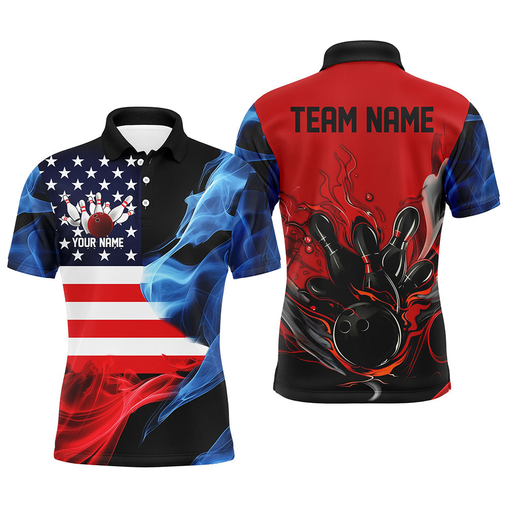 Red White And Blue American Flag Custom US Bowling Shirts For Men, Patriotic Bowling Team Shirt IPHW7727
