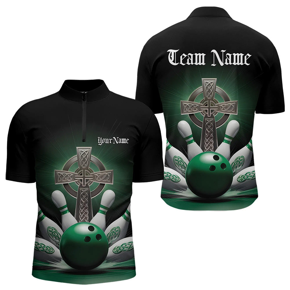 Custom Celtic Cross Faith Bowling Quarter-Zip Team Shirts For Men, Bowlers Outfits IPHW8574
