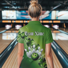 Load image into Gallery viewer, Custom Green Shamprock Saint Patricks Bowling Womens Polo Shirts, Lucky Bowling Team Shirt IPHW8578