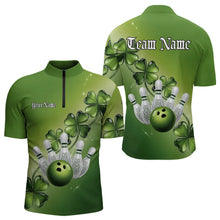 Load image into Gallery viewer, Custom Green Shamprock Saint Patricks Bowling Quarter-Zip Shirts For Men, Lucky Bowling Team Shirt IPHW8578