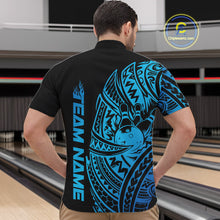 Load image into Gallery viewer, Custom Black And Blue Polynesian Tribal Bowling Men Shirt, Maori Bowling League Shirt IPHW10970