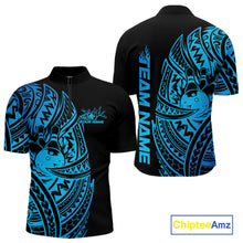 Load image into Gallery viewer, Custom Black And Blue Polynesian Tribal Bowling Men Shirt, Maori Bowling League Shirt IPHW10970