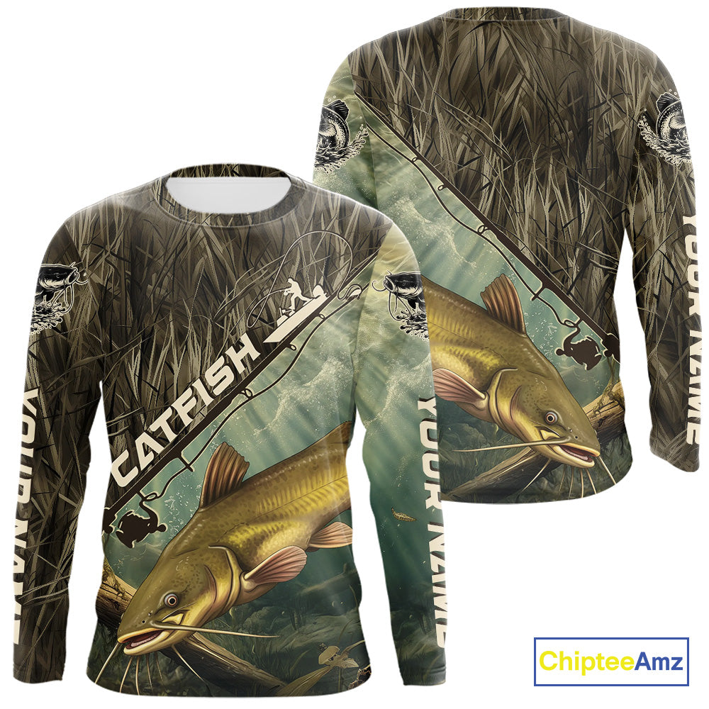 Grass Camo Custom Catfish Fishing Long Sleeve Tournament UV Protection Fishing Shirts IPHW9348