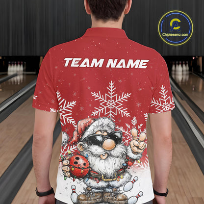 Custom Funny Santa Claus Christmas Bowling Men Polo Shirts, Xmas Bowling Team Shirt IPHW10109
