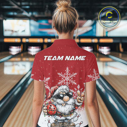Custom Funny Santa Claus Christmas Bowling Women Polo Shirts, Xmas Bowling Team Shirt IPHW10109