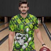 Load image into Gallery viewer, Custom St Patricks Day Skull Bowling Polo Shirts For Men, Green Shamprock Lucky Team Shirt IPHW8581