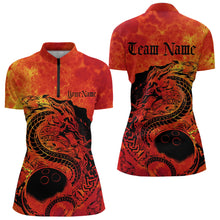 Load image into Gallery viewer, Custom Red Flame Viking Dragon Bowling Womens Quarter-Zip Team Shirt, Bowling League Shirts IPHW8585