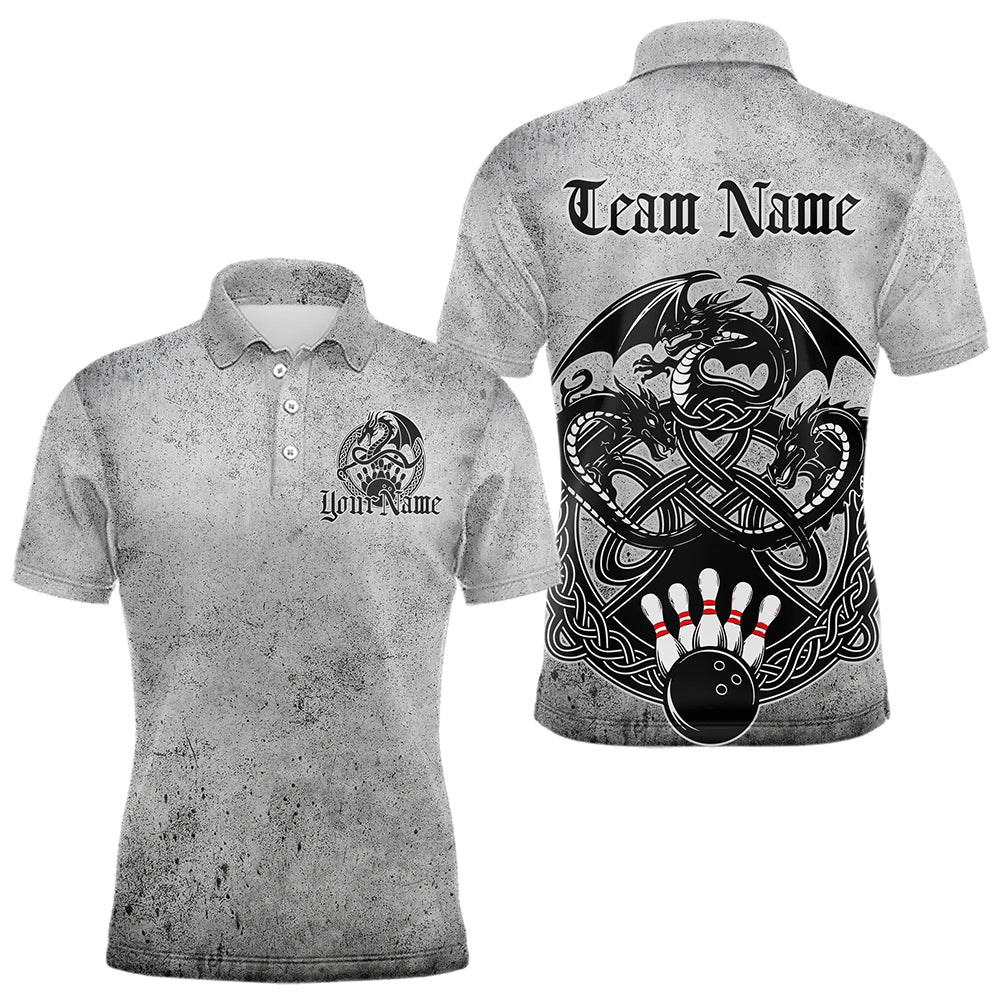 Custom Vintage Viking Dragon Bowling Polo Team Shirts For Men, Celtic Bowling Shirt IPHW8586