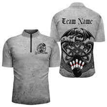 Load image into Gallery viewer, Custom Vintage Viking Dragon Bowling Quarter-Zip Team Shirts For Men, Celtic Bowling Shirt IPHW8586