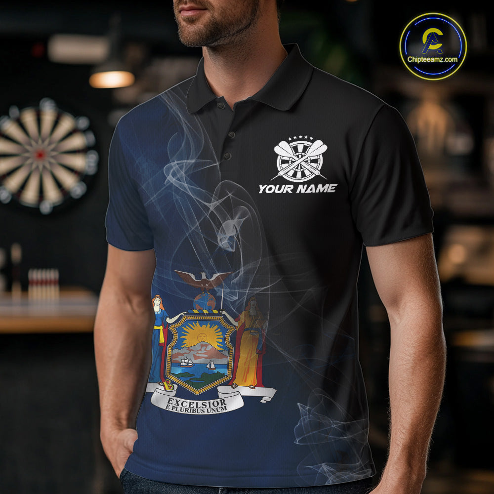 Custom Smoke Flame New York Flag Patriotic Darts Shirt For Men, Dart League Team Jerseys IPHW10742