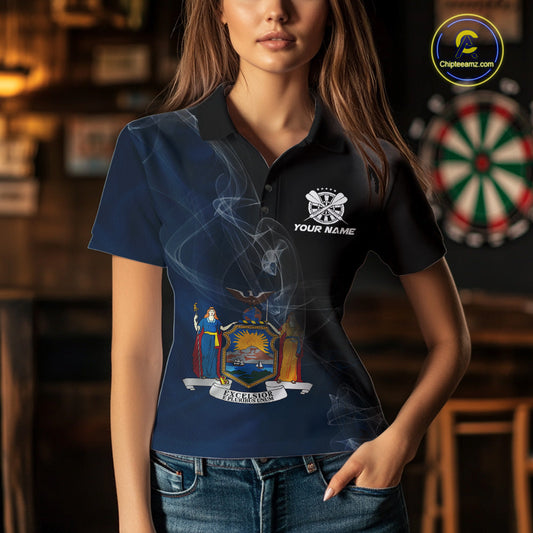 Custom Smoke Flame New York Flag Patriotic Darts Shirt For Women, Dart League Team Jerseys IPHW10742