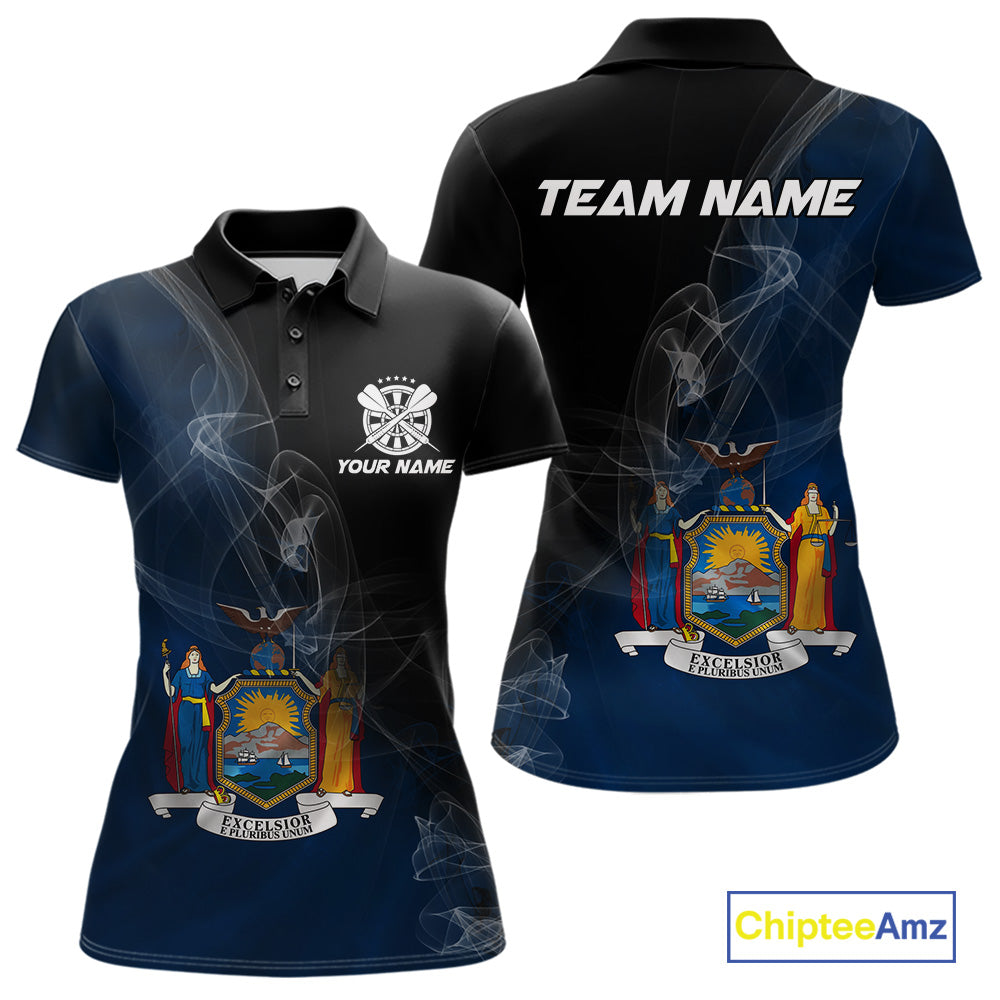 Custom Smoke Flame New York Flag Patriotic Darts Shirt For Women, Dart League Team Jerseys IPHW10742