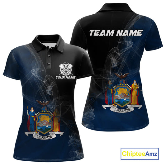 Custom Smoke Flame New York Flag Patriotic Darts Shirt For Women, Dart League Team Jerseys IPHW10742