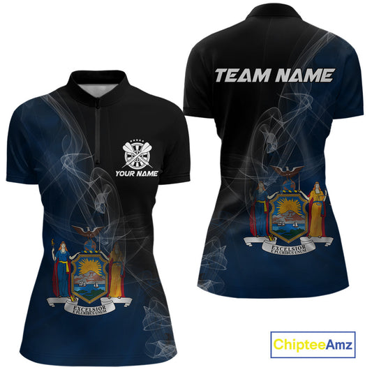 Custom Smoke Flame New York Flag Patriotic Women Darts Shirt, Dart League Team Jerseys IPHW10742